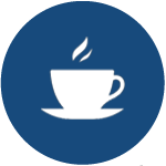 Circle icon featuring cup of coffee