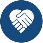 Circle icon featuring holding hands in the shape of a heart