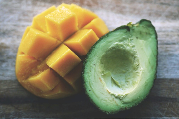 Sliced mango and avocado