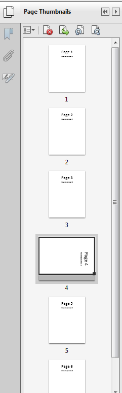 Screenshot of Adobe Acrobat Pro; page numbered as 4 is in landscape orientation while others are portrait