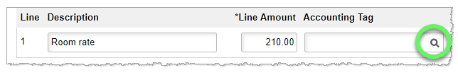 Screenshot: Magnifying glass icon allows user to look up accounting tag