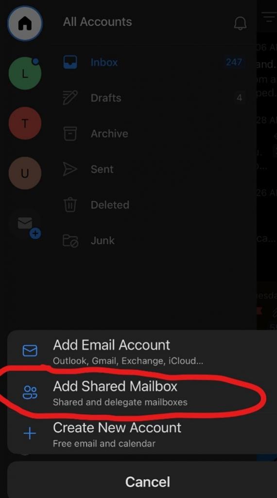 add shared mailbox mobile