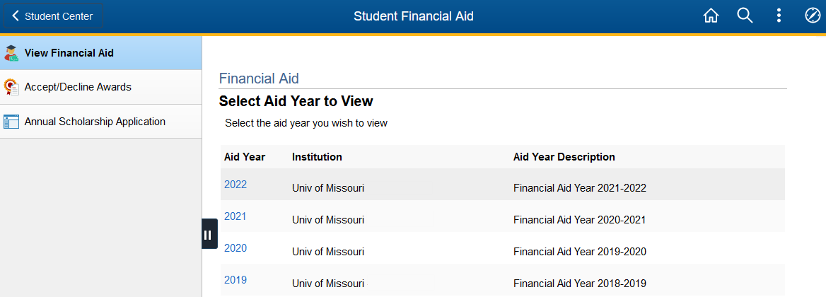 "Screenshot of Financial Aid module"