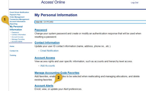 Screenshot of "My Personal Information" menu