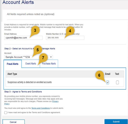 Screenshot of "Account Alerts" menu