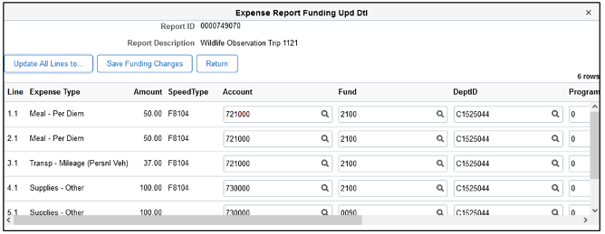 Example of new page allowing funding changes