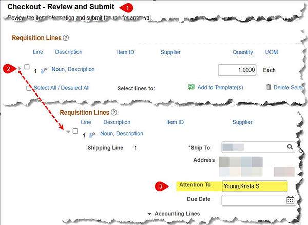 Image showing the location of the Attention To field.