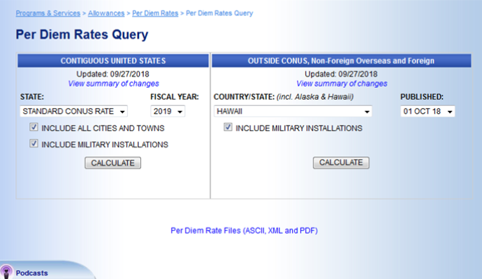 Screenshot from defensetravel.dod.mil