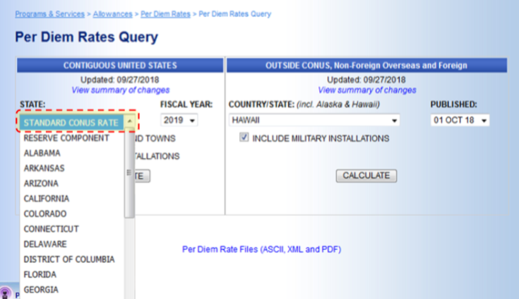 There are two labelled columns on the screen