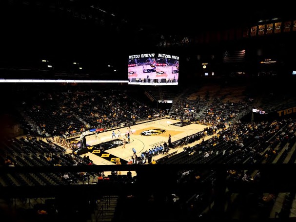 Attending my first basketball game at Mizzou Arena.
