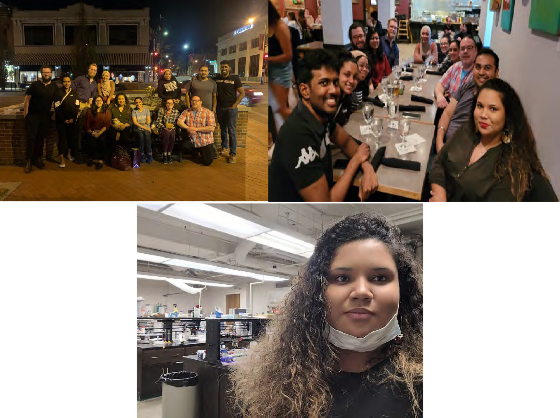 Images of Ricaarda with the Baker research group and (b) in the laboratory at the University of Missouri-Columbia, Chemistry.