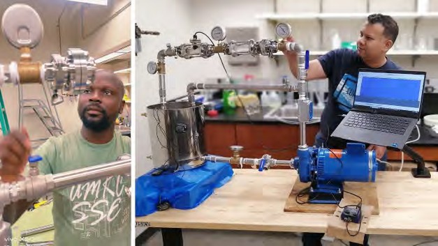 Researchers checking the cavitation system