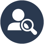 Blue image of a person with a magnifying glass