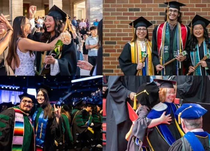 A collage of commencement images from UMSL, UMKC, Mizzou and Missouri S&T