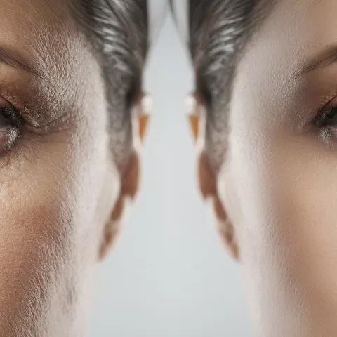 Close ups of an older woman and a young woman side by side