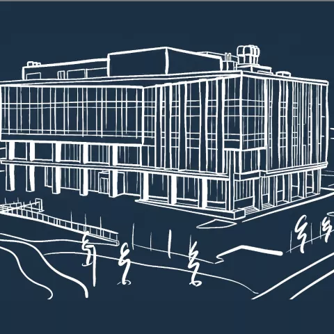 A hand-drawn rendering of the NextGen building in Columbia