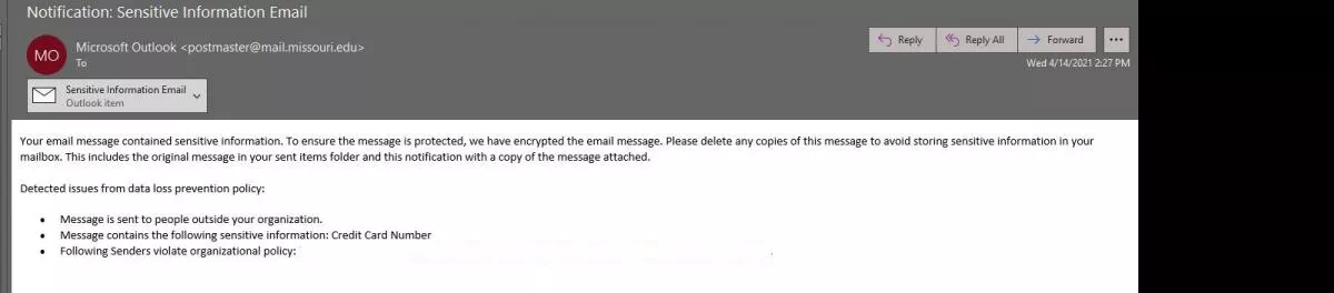 notification alerting user that their message has been encrypted