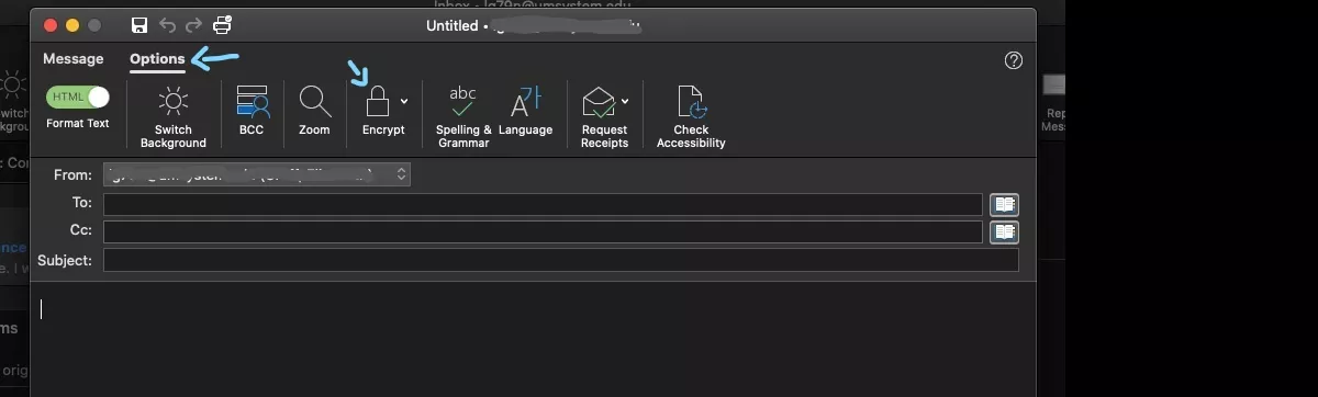 the encrypt option highlighed on Mac email