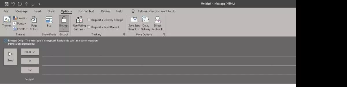 the encrypt option highlighed on Windows email