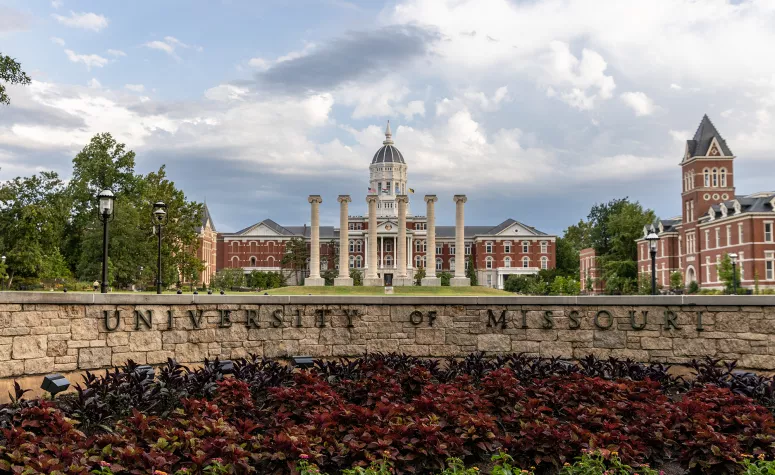 Mizzou campus featuring the iconic columns and Jesse Hall in the background