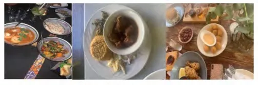 Dishes from meals at three different restaurants.