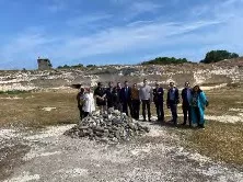 Group posing outside at the Robben Island mines.