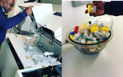 A man shows up lab equipment and supplies