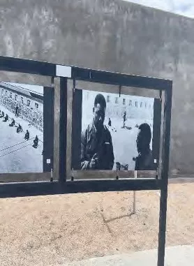 Black and white photos on display at Robben Island