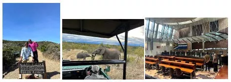 At Cape Point with her fiancé, two elephants in Kruger National Park, inside Constitution Hall