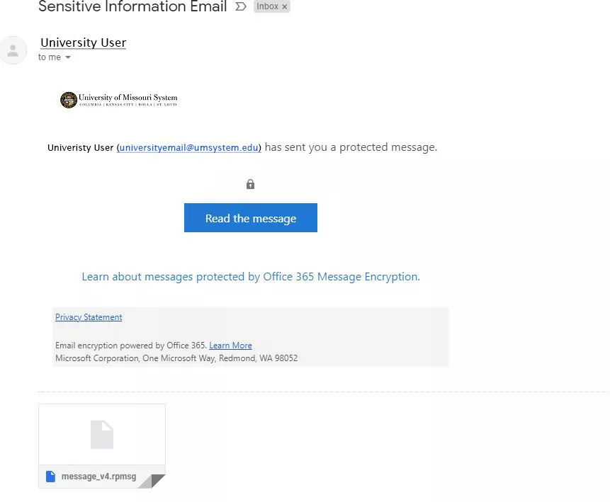 message prompting users to log in to view protected email