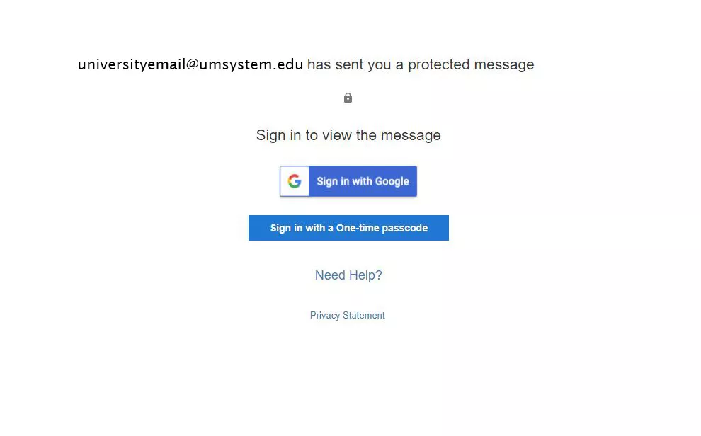 message prompting users to log in to view protected email