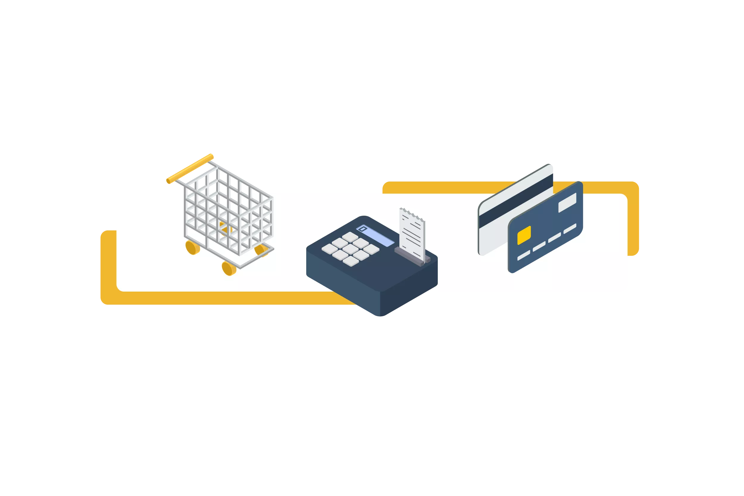 Icons related to purchasing, including shopping cart, receipt machine and payment card