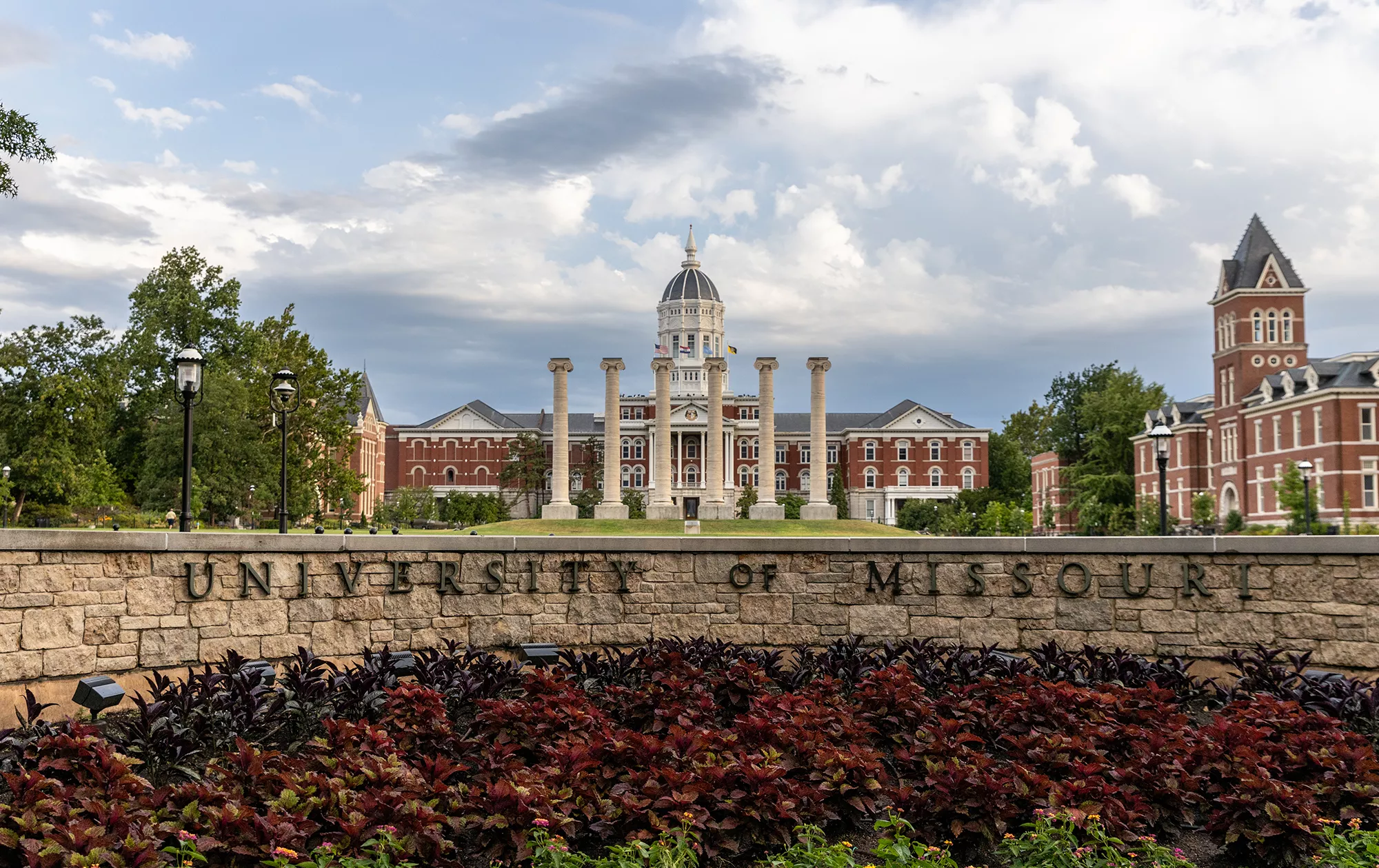 Mizzou campus featuring the iconic columns and Jesse Hall in the background