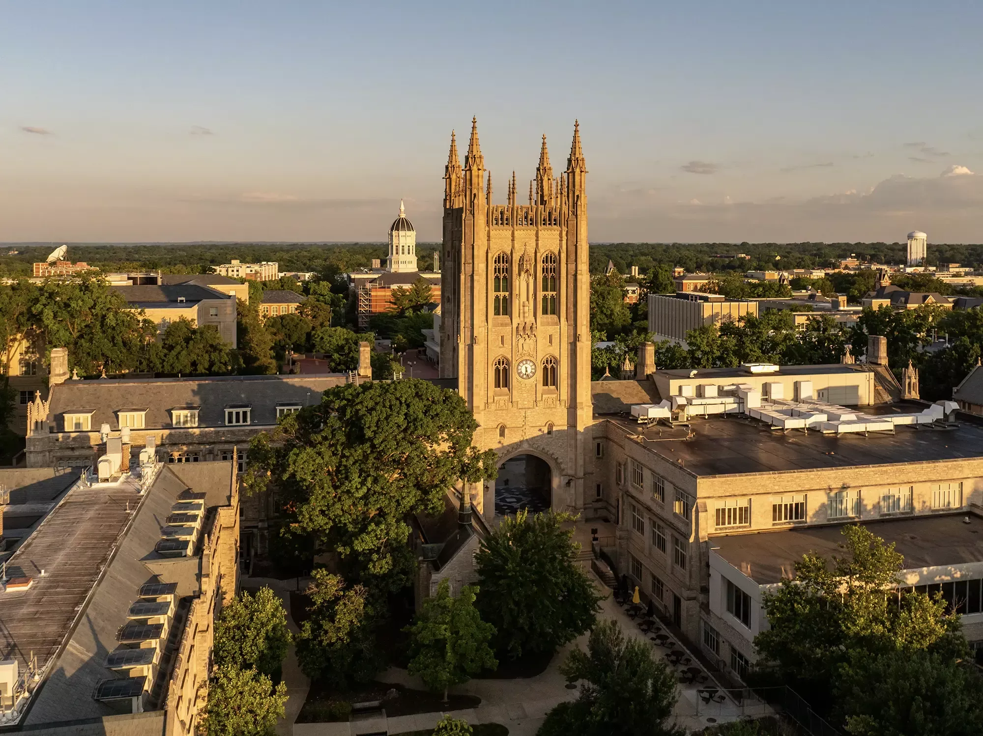Aerial image of Memorial Union at Mizzou