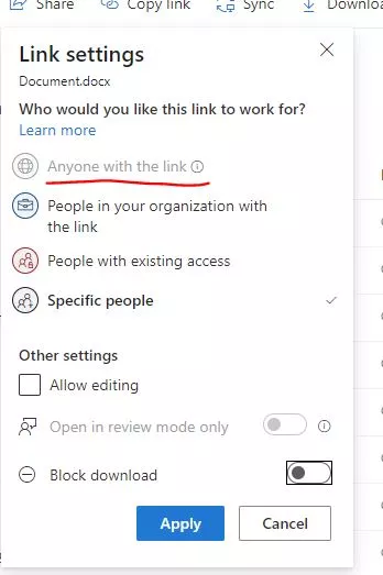 link sharing settings