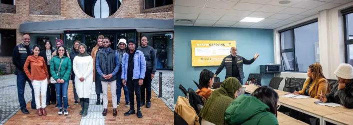 Marvin Carolina Jr. with youth small business owners in Cape Town, South Africa