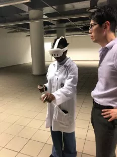 Two researchers performing research activity