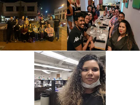 Images of Ricaarda with the Baker research group and (b) in the laboratory at the University of Missouri-Columbia, Chemistry.