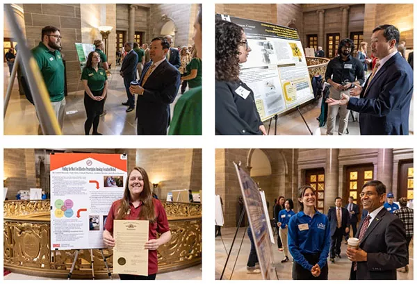 Collage of students presenting at Undergraduate Research Day at the Missouri Capitol