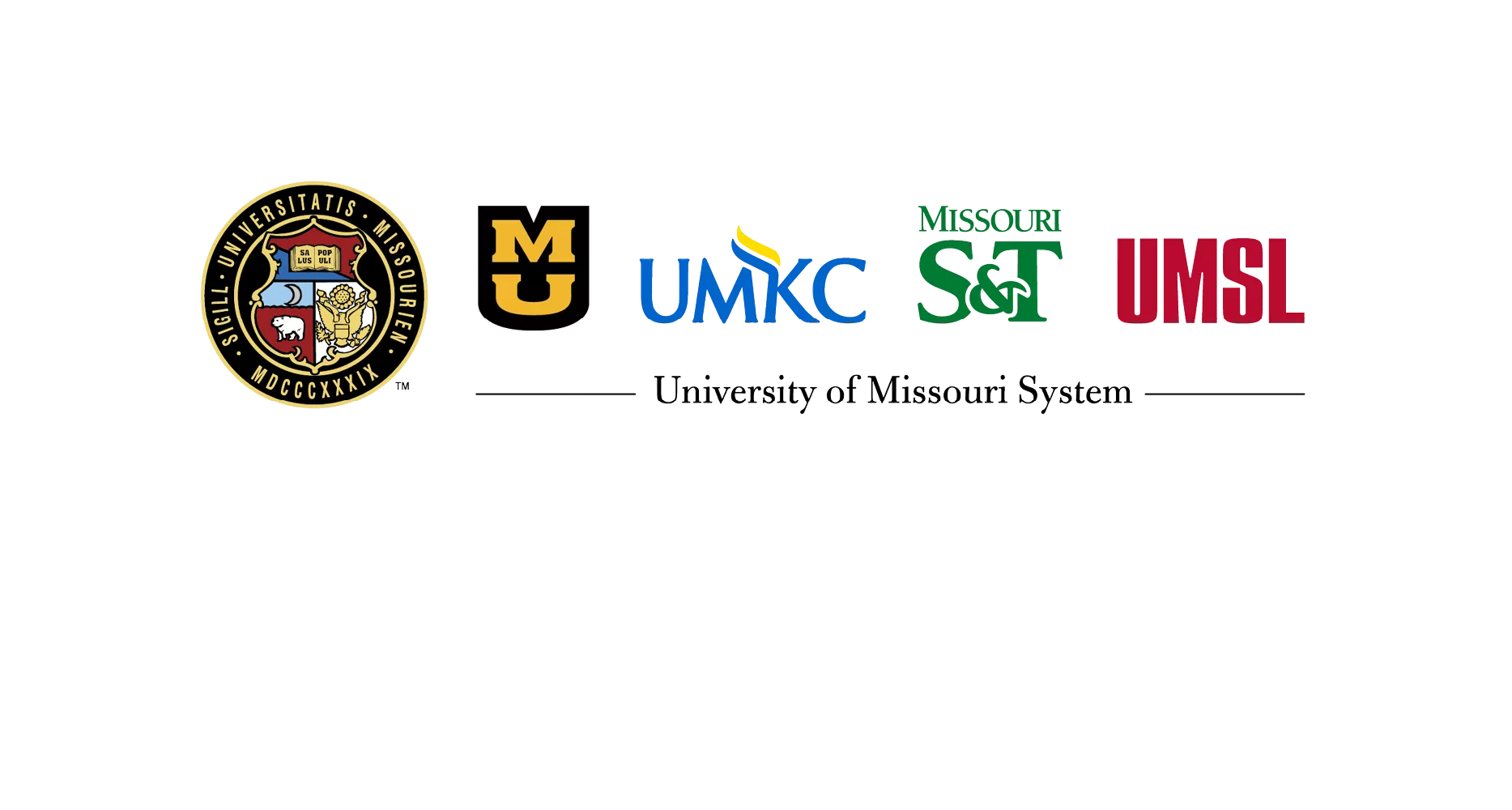 UM System logo lockup (University seal, Mizzou logo, UMKC logo, S&T logo, UMSL logo)