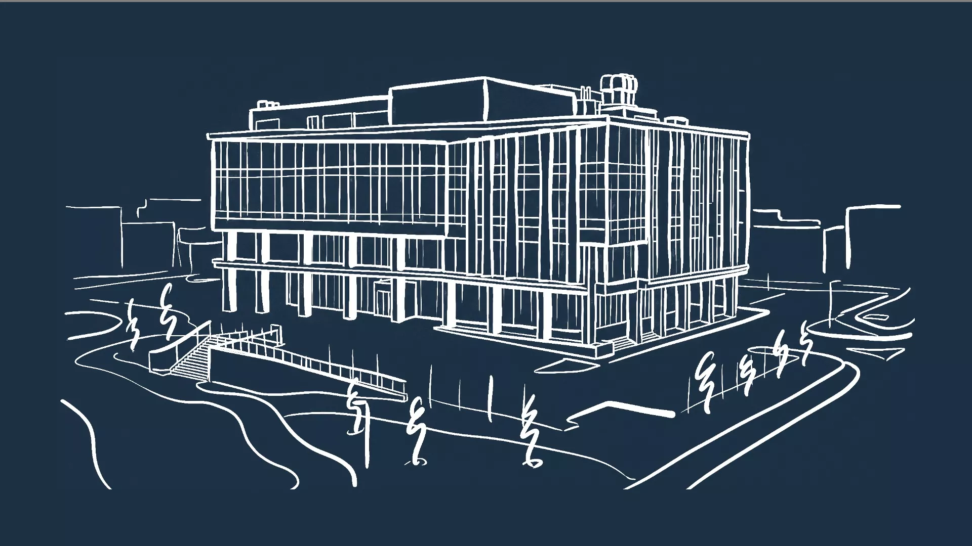 A hand-drawn rendering of the NextGen building in Columbia