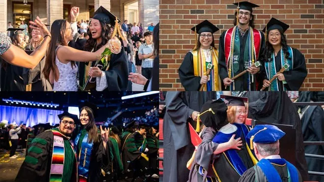 A collage of commencement images from UMSL, UMKC, Mizzou and Missouri S&T