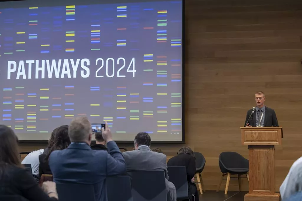 Dave Arnold, executive director of the NextGen Precision Health initiative, speaks at the PATHWAYS symposium.