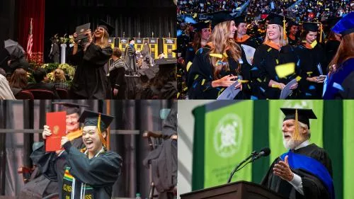 Commencement scenes from all four campuses as a collage