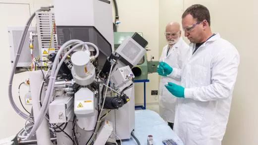 MURR's John Gahl with Microscope