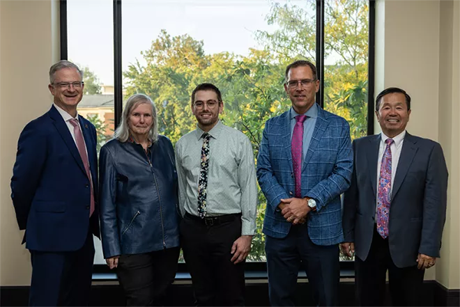 Dean Cooper, Dr. Jeanne Sinquefield, Rex Sinquefield, Provost Martens and President Choi